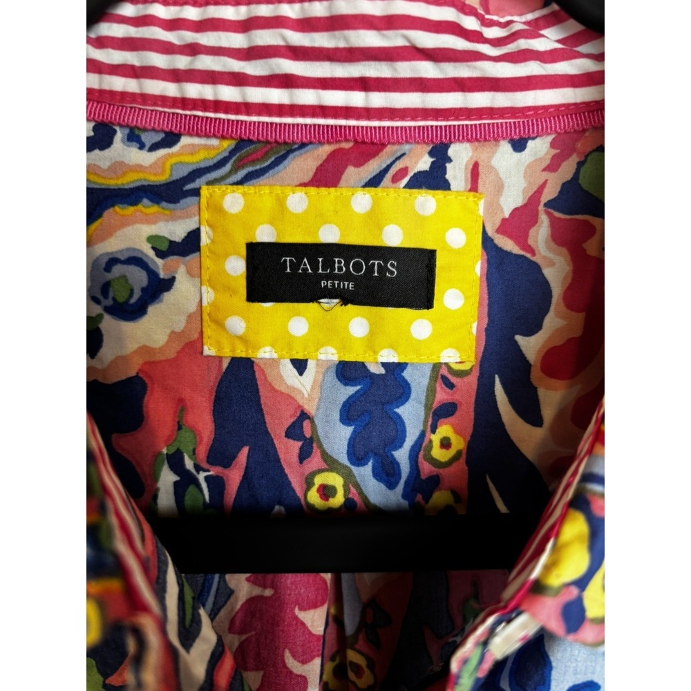 Talbots Women's Petite XLP Multicolor summer bold Novelty Cotton Collared Button - Picture 6 of 9